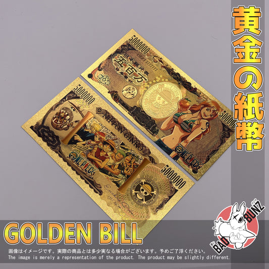 (OP-03GBILL) NAMI One Piece Anime Golden Japanese Yen Bill