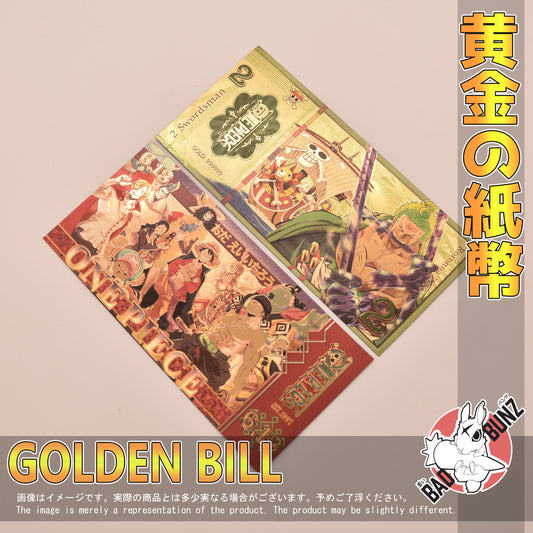 (OP-15GBILL) ZORRO One Piece Anime Golden Japanese Yen Bill